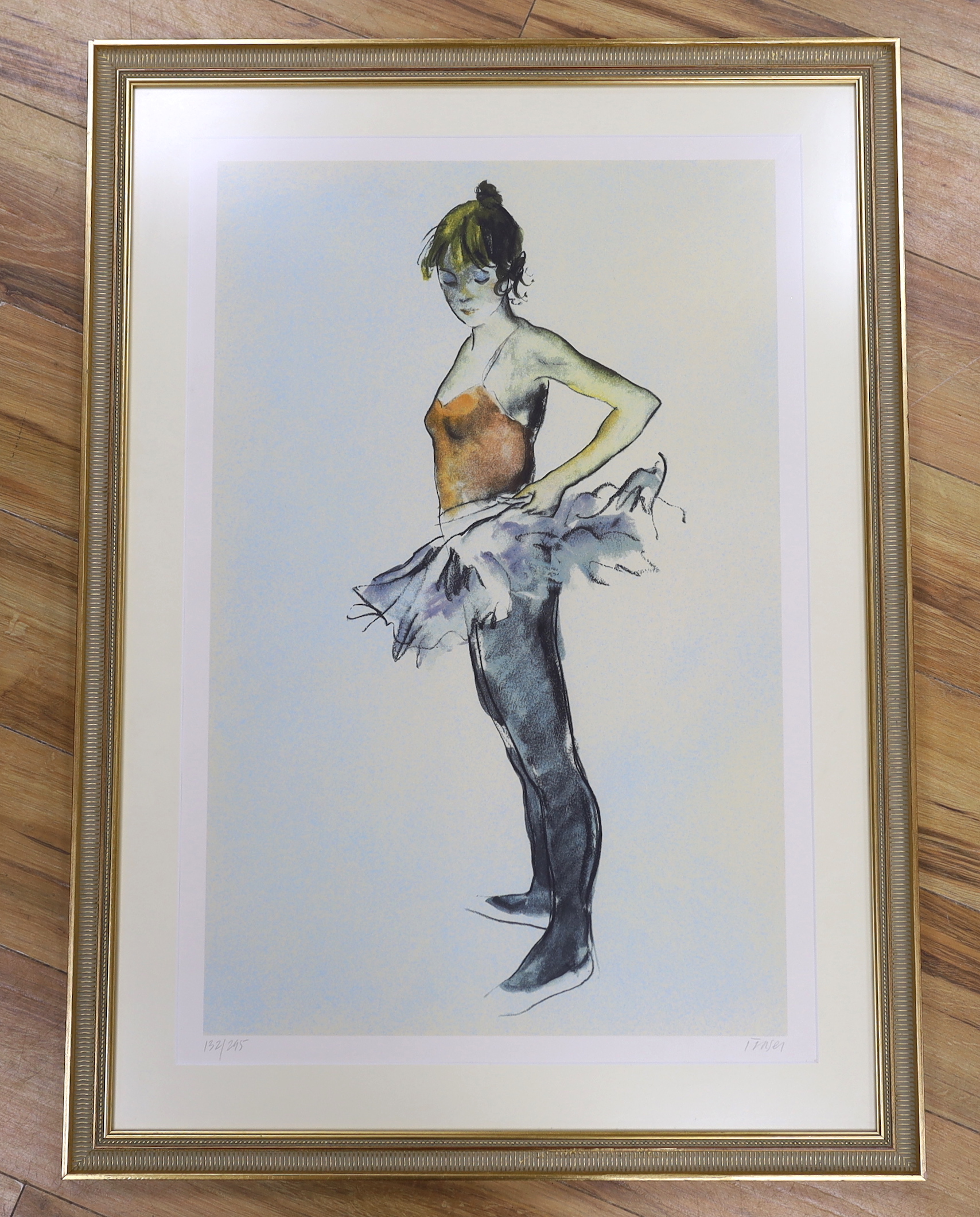 Donald Hamilton Fraser (Scottish 1929-2009), colour screenprint, Full length study of a ballerina, signed in pencil, limited edition 132/295, 74 x 49cm